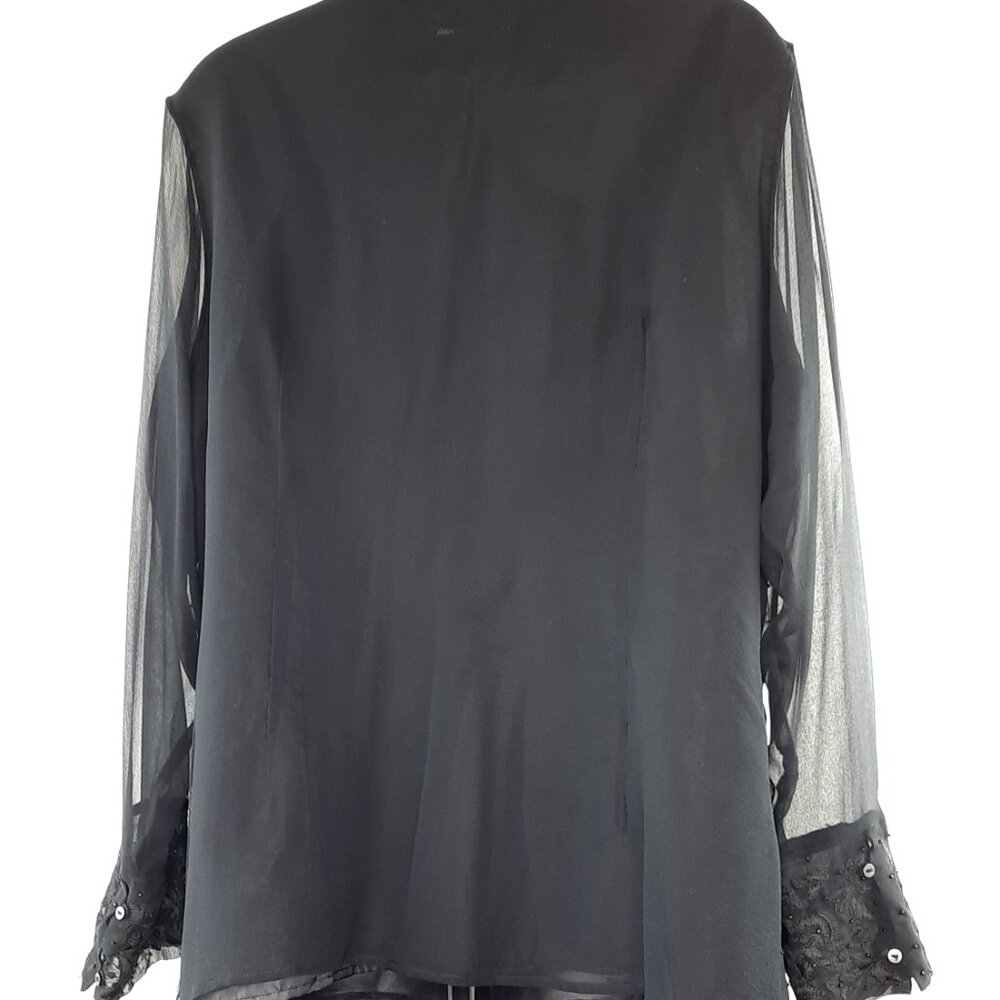 Vintage Ice Black Beaded Elegant Formal Sheer Long Sleeve Tunic Top - Picture 6 of 14